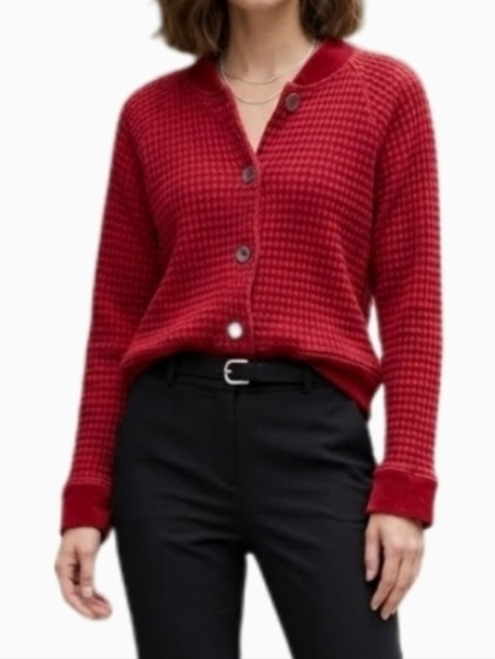 Mododoc Jacket Soft Waffle Knit Button Up Red Size S